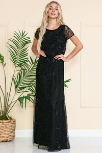 La Merchandise LAAIN004 Beaded Floral Design Mother Of Bride Dress - BLACK - LA Merchandise