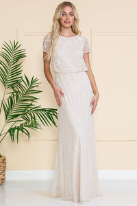 La Merchandise LAAIN004 Beaded Floral Design Mother Of Bride Dress - CHAMPAGNE - LA Merchandise