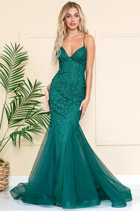 La Merchandise LAASU066 Sexy Open Back Long Floral Wholesale Dress - EMERALD GREEN - LA Merchandise