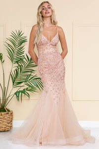 La Merchandise LAASU066 Sexy Open Back Long Floral Wholesale Dress - ROSE GOLD - LA Merchandise