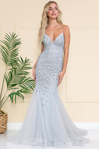 La Merchandise LAASU066 Sexy Open Back Long Floral Wholesale Dress - SILVER - LA Merchandise