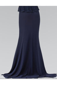 La Merchandise LAS1421 Modest High Neck Cap Sleeve Peplum Long Dresses - - Dresses LA Merchandise