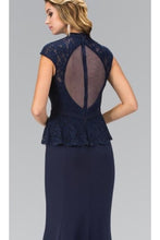 Load image into Gallery viewer, La Merchandise LAS1421 Modest High Neck Cap Sleeve Peplum Long Dresses - - Dresses LA Merchandise