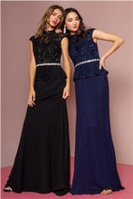 Load image into Gallery viewer, La Merchandise LAS1421 Modest High Neck Cap Sleeve Peplum Long Dresses - NAVY - Dresses LA Merchandise