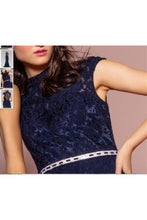 Load image into Gallery viewer, La Merchandise LAS1421 Modest High Neck Cap Sleeve Peplum Long Dresses - - Dresses LA Merchandise
