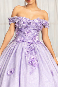 La Merchandise LAS1971 Off Shoulder 3D Floral Quince Ball Gown - - LA Merchandise