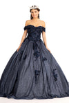 Load image into Gallery viewer, La Merchandise LAS1971 Off Shoulder 3D Floral Quince Ball Gown - NAVY - LA Merchandise
