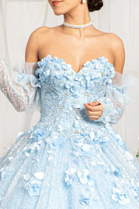 La Merchandise LAS1986 3-D Floral Detachable Long Sleeves Quince Dress - - LA Merchandise