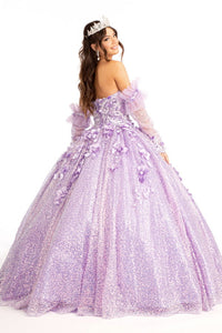 La Merchandise LAS1986 3-D Floral Detachable Long Sleeves Quince Dress - - LA Merchandise