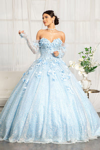 La Merchandise LAS1986 3-D Floral Detachable Long Sleeves Quince Dress - BABY BLUE - LA Merchandise
