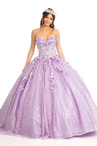 La Merchandise LAS1986 3-D Floral Detachable Long Sleeves Quince Dress - LILAC - LA Merchandise