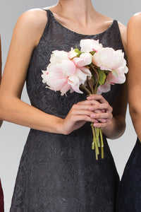 La Merchandise LAS2170 Round Neck Long Lace Open Back Bridesmaid Dress - CHARCOAL - LA Merchandise