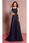 Load image into Gallery viewer, La Merchandise LAS2170 Round Neck Long Lace Open Back Bridesmaid Dress - NAVY - LAS