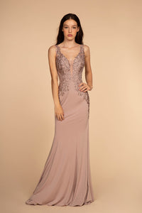 La Merchandise LAS2614 Sleeveless Lace Jersey Long Evening Dress - MAUVE - LA Merchandise