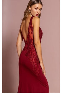 La Merchandise LAS2614 Sleeveless Lace Jersey Long Evening Dress - - LA Merchandise