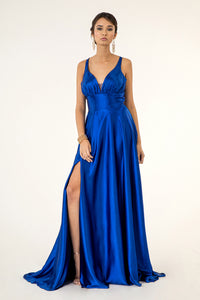 La Merchandise LAS2963 Wholesale Simple Long Satin Bridesmaids Dresses - ROYAL BLUE - LA Merchandise