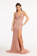 Load image into Gallery viewer, La Merchandise LAS3008 Long Sequined V-Neck Embellished Mesh Mermaid Dress - - Dresses LA Merchandise