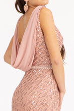Load image into Gallery viewer, La Merchandise LAS3008 Long Sequined V-Neck Embellished Mesh Mermaid Dress - - Dresses LA Merchandise