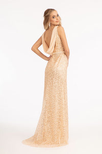 La Merchandise LAS3008 Long Sequined V-Neck Embellished Mesh Mermaid Dress - - Dresses LA Merchandise