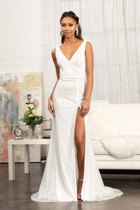 La Merchandise LAS3008 Long Sequined V-Neck Embellished Mesh Mermaid Dress - - Dresses LA Merchandise