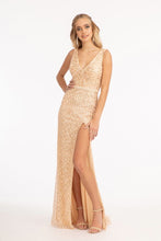 Load image into Gallery viewer, La Merchandise LAS3008 Long Sequined V-Neck Embellished Mesh Mermaid Dress - - Dresses LA Merchandise