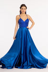 Load image into Gallery viewer, La Merchandise LAS3040 Satin Open Back V-Neck Long Formal Prom Dress - ROYAL - LA Merchandise
