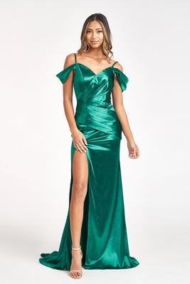 La Merchandise LAS3060 Satin Simple Formal Evening Gown - EMERALD GREEN - Dresses LA Merchandise