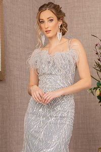 La Merchandise LAS3117 Embellished Feather Evening Gown - - LA Merchandise