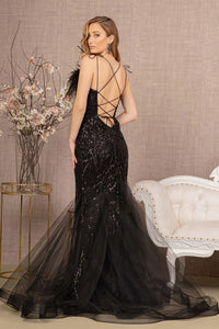 La Merchandise LAS3117 Embellished Feather Evening Gown - - LA Merchandise