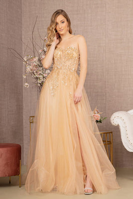 La Merchandise LAS3118 Detachable Puff Sleeves Pageant Gown - LIGHT GOLD CHAMPAGNE - LA Merchandise