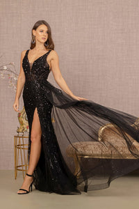 La Merchandise LAS3119 Dual Straps Sheer Bodice Prom Gown - - LA Merchandise