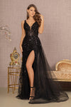 Load image into Gallery viewer, La Merchandise LAS3119 Dual Straps Sheer Bodice Prom Gown - BLACK - LA Merchandise