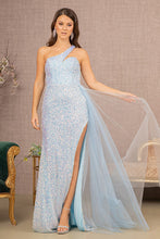 Load image into Gallery viewer, La Merchandise LAS3133 Sequin Glitter Asymmetric Long Dress - BABY BLUE - LA Merchandise