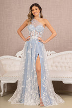 Load image into Gallery viewer, La Merchandise LAS3134 A-line Sheer Gown W/ Flower Applique - SMOKY BLUE - LA Merchandise
