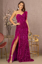 Load image into Gallery viewer, La Merchandise LAS3154 One Shoulder Feather Dress - MAGENTA - LA Merchandise