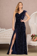 Load image into Gallery viewer, La Merchandise LAS3154 One Shoulder Feather Dress - NAVY BLUE - LA Merchandise