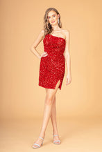 Load image into Gallery viewer, La Merchandise LASGS3086 Short Sequined One Shoulder Homecoming Dress - RED - LA Merchandise