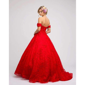 La Merchandise LAT692B White Lace Bridal Ball Gown Removable Sleeve - - LA Merchandise