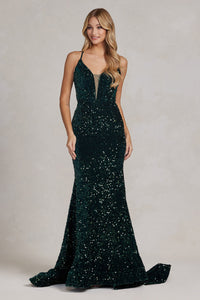 La Merchandise LAXC1109 Long Full Sequined Sexy Prom Formal Gown - GREEN - LA Merchandise