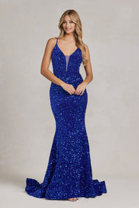 La Merchandise LAXC1109 Long Full Sequined Sexy Prom Formal Gown - ROYAL BLUE - LA Merchandise
