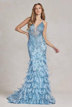 Load image into Gallery viewer, La Merchandise LAXC1111 Mermaid Feathers Red Carpet Gown - LIGHT BLUE - LA Merchandise
