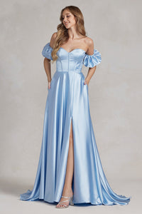 La Merchandise LAXK1122 Simple Formal Evening Gown - LIGHT BLUE - LA Merchandise