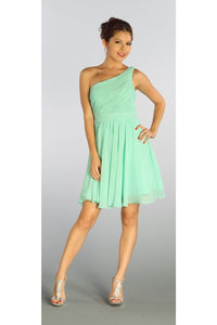 La Merchandise LAY6746 Short One Shoulder Chiffon Bridesmaid Dress - Mint - LA Merchandise
