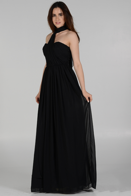 La Merchandise LAY7156 Simple Convertible Bridesmaids Chiffon Dresses - BLACK - LA Merchandise