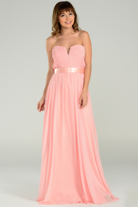 La Merchandise LAY7164 Strapless Chiffon Classy Bridesmaids Dresses - BLUSH - LA Merchandise