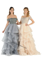 Load image into Gallery viewer, La Merchandise LAY8006 Off Shoulder Rhinestone Long Ruffled Dress - - LA Merchandise