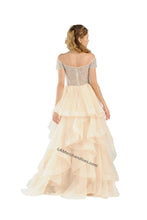 Load image into Gallery viewer, La Merchandise LAY8006 Off Shoulder Rhinestone Long Ruffled Dress - - LA Merchandise