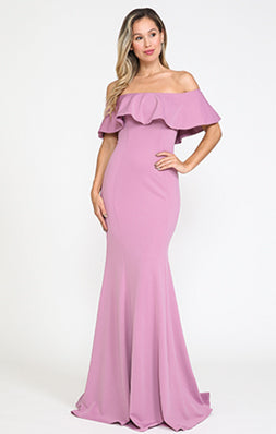 La Merchandise LAY8146 Off Shoulder Ruffled Simple Bridesmaids Dress - MAUVE VIOLET - Dress LA Merchandise