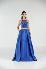 Load image into Gallery viewer, La Merchandise LAY8210 Beaded Top with Long Satin Skirt &amp; Side Pockets - Royal - LA Merchandise