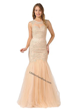 Load image into Gallery viewer, La Merchandise LAY8226 Cap Sleeve Lace Applique &amp; Rhinestone Mermaid Dress - CHAMPAGNE - LA Merchandise